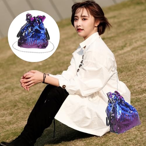 Bolso azul de lentejuelas para mujer 19x10x26 cm miniatura 5