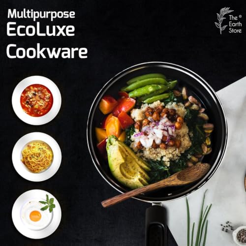 Image of The Earth Store Ecoluxe Frypan - 34 x 21 CM Enamel-Ceramic Coated Iron Frypan | Durable Cooking Pan for Frying, Sauteing & Everyday Cooking | Black