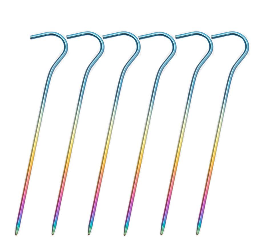 Tytanowe śledzie do namiot, śledzie Szpilki do kempingowego Ultralekkie gwoździe Na zewnątrz Przenośne Kolanko Metalowe haczyki (16,5 cm) (Kolorowe 6 szt.)