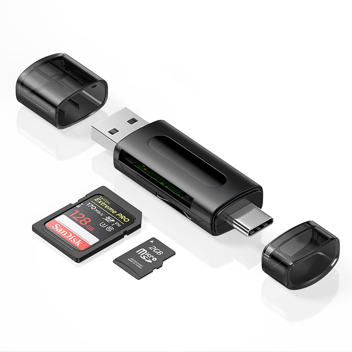 Chsoeal 4 in 1 SD & TF Card Reader with Type-C & USB Ports, Portable Memory Card Reader Compatible with TF, SD, SDHC, SDXC, MMC, RS-MMC, Micro SDXC for Computer & Android Phone