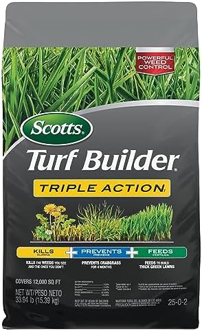 Scotts Turf Builder Triple Action1 - Combination Weed Control, Weed Preventer, and Fertilizer, 33.94 lbs., 12,000 sq. ft.