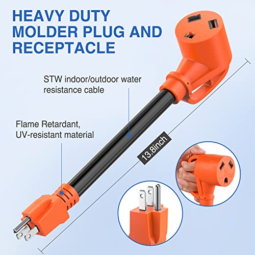 Image of Nilight RV Power Adapter Cord 15Amp to 30Amp 110V Pure Copper Heavy Duty 10 Gauge Wire ETL Listed 5-15P to TT-30R 15M /30F Weatherproof for RVs Camper Caravan Van Trailer