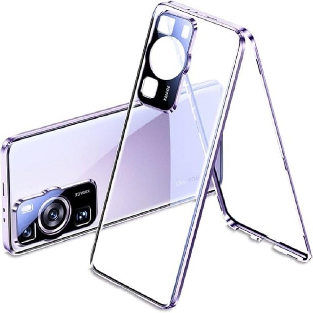 Magnétique pour Huawei P50 P60 P30 Pro Couvercle en Verre Double Face Mate 60 30 40 50 Pro pour Honor 60 50 Pro Étui de téléphone en métal à 360 degrés, Violet, pour Huawei Mate 50 Pro