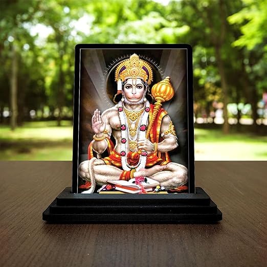 Indianstore4Everyone Wooden Idol for Car Dashboard Hanuman Ji Murti Bajrangbali Statues Sankat Mochan Sculpture Pavanputra Hanuman Figurine Decorative Spiritual Showpieces (Multicolor - Size 3x5 in)