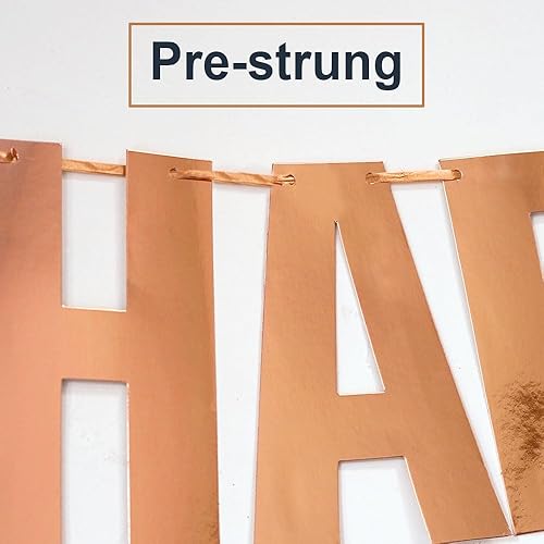 Miniatura 2 de Cartel de feliz cumpleaños de oro rosa, guirnalda de letrero de feliz cumpleaños, decoración de fiesta de cumpleaños de oro rosa metálico para