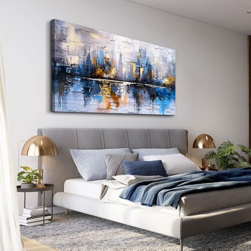 KELIYUAN Large Wall Decor Canvas Painting Wall Art For Bedroom Living Room Decor Abstract Blue yellow City Landscape Picture Artwork Print For Dining Room office Room Home Decor Aesthetics 30x60 In