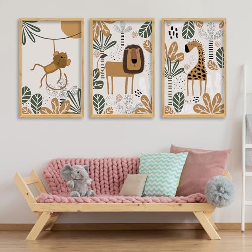 comurdyo Kids Cute Animal Wall Art Set of 3 Framed