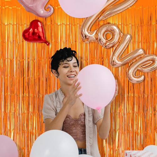 Image of 5 Pack Orange Fringe Backdrop 3.2ft x 8.2ft Foil Curtain Tinsel Foil Fringe Curtains Backdrop Tinsel Backdrop Streamers for Birthday Party Decoration Wedding Halloween Christmas Decoration (Orange)
