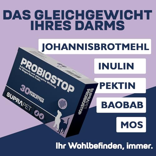 Suprapet Probiostop Probiotika für Hunde und Katzen 30 Tabletten – Bekämpft Durchfall und Verdauungsstörungen – Unterstützung für die Darmflora