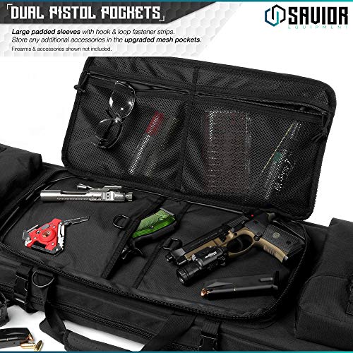Savior Equipment Urban Warfare Tactical Double Carbine Long Rifle Bag Gun Case Firearm Backpack W/Pistol Handgun Case - 46 Inch X 12 Inch, Obsidian Black #TOP1