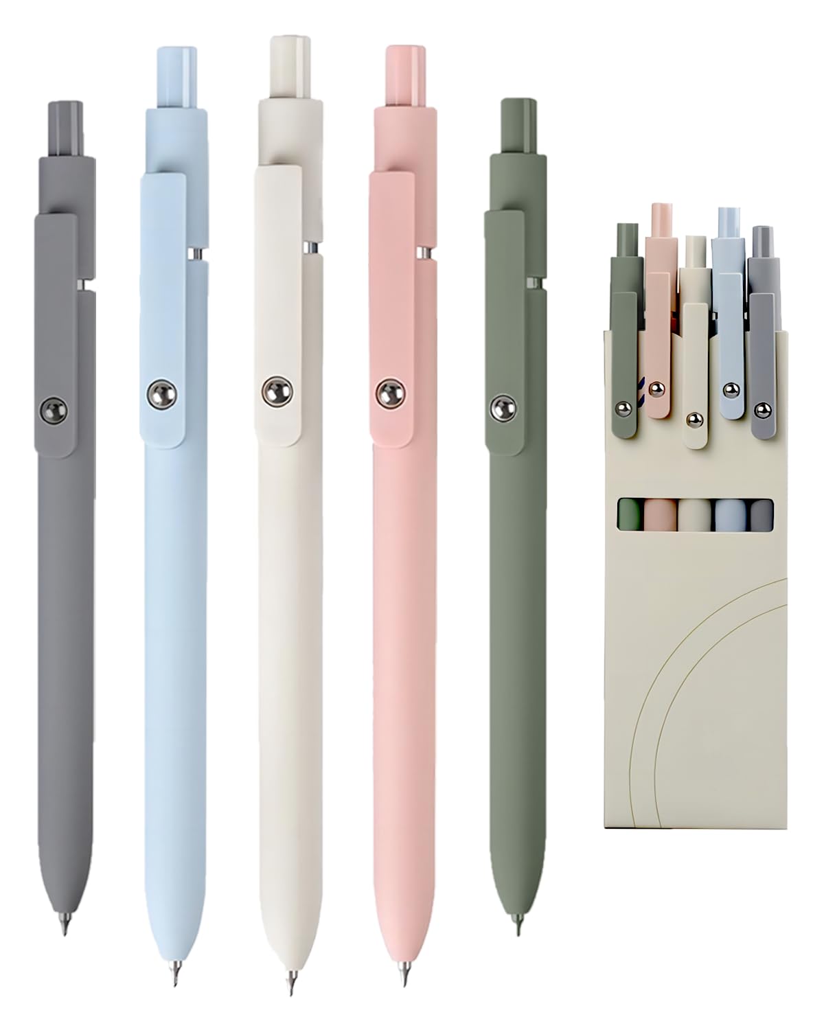 ACEESACEES Gel Pens, 5Pcs 0.5mm Fine Point Pens With Smooth Wirting,Quick Dry Aesthetic Pens For Journaling, Ballpoint for Office School Supplies,Gifts for Women Men Student(Morandi)