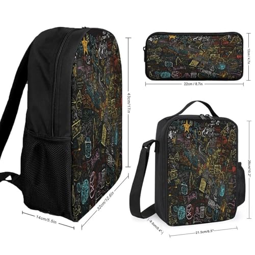 Printed Backpack With Lunch Pack Storage Box Case Math Formula 3pcs Lightweight Travel Backpack2