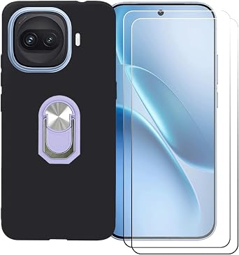 Case for Vivo iQOO Z11 Turbo 6.59" with Ring Support + [2 Pack] Tempered Glass Screen Protector, Flexible Silicone Shell Bumper TPU Protective Cover, Purple