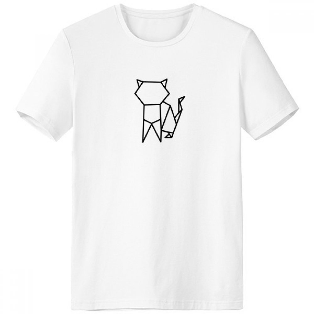 T-shirt chat origami en coton blanc pour homme au style géométrique épuré