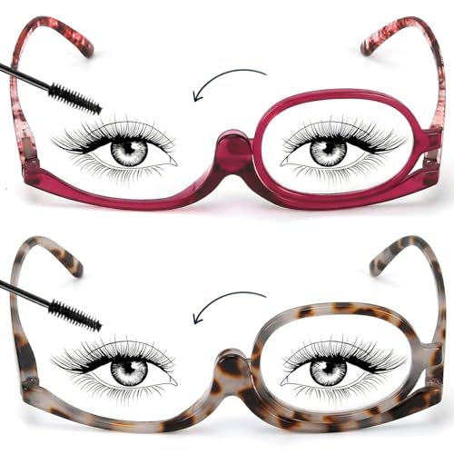 SEEKEY 2 Pairs Makeup Reading Glasses for Women Flip Down Rotating Cosmetic Lenses Makeup Readers with Spring Hinge +2.0
