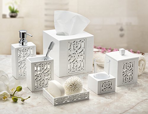 Creative Scents Mirror Janette White Bathroom Accessories Set - Decorative 4 Piece Bathroom Set - Mirrored Bathroom Accessory Set Includes: Soap Dispenser, Toothbrush Holder, Tumbler and Soap Dish - Image 6