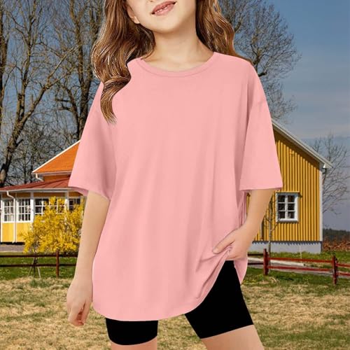 Girls Oversized T Shirts Short Sleeve Crew Neck Solid Athletic Tops Tee Teenager Loose Fit Summer Casual Blouse4