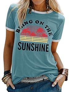 WIEIYM Damen Bring On The Sunshine T Shirt Kurzarm Rundhals Freizeit T-Shirt Sommer Tee Shirt Vintage Oberteile Oben(Blau Grün, S)