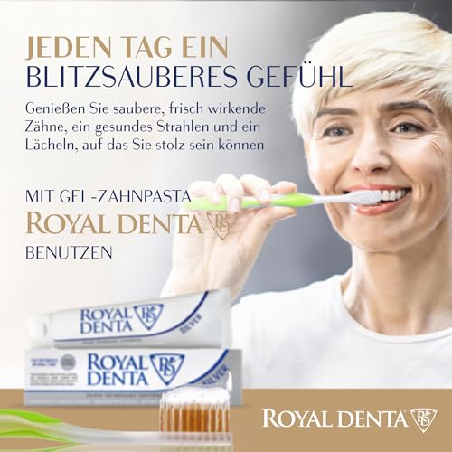 Royal Denta Zahnbürste Mittel, Handzahnbürste sanft zum Zahnfleisch, Doppelborsten für Zahnzwischenräume, mit Goldpartikeln zur antibakteriellen Pflege, ergonomisch & langlebig, Grün