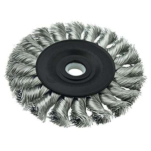 Image of Weiler 08264 Dualife 1 /2 inch-3 /8 inch Arbor, 0.014 inch Wire Size, 3 inch Diameter, 3 /8 inch Face Width, 302 Stainless Steel Bristles Standard Twist Knot Wire Wheel Brush, Made in the USA