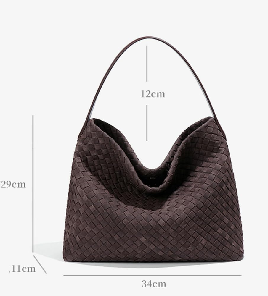 Woven Bags Women Slouchy Woven Suede Tote Bag Trendy Suede Hobo Purse Vintage Satchels Handbag for Work Travel (Khaki)