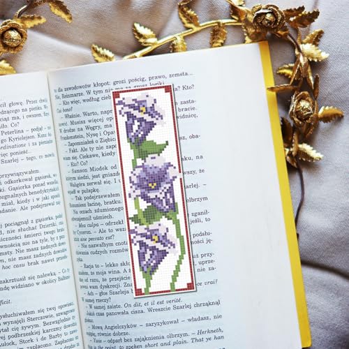 Image of FREEBLOSS 6 Set Bookmark Cross Stitch Kits Stitch Bookmark Cross Stitch Kits with Instructions 6 Flowers Pattern Embroidery Kit for Beginners Bookmark Making Kit for Gift