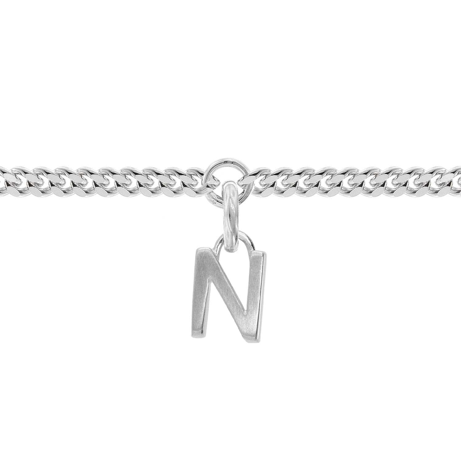 trendor Bracciale da ragazza con lettera N, argento 925, rodiato, 21590-N | Bracciale a maglia piatta con taglio a diamante, elegante bracciale per giovani donne,