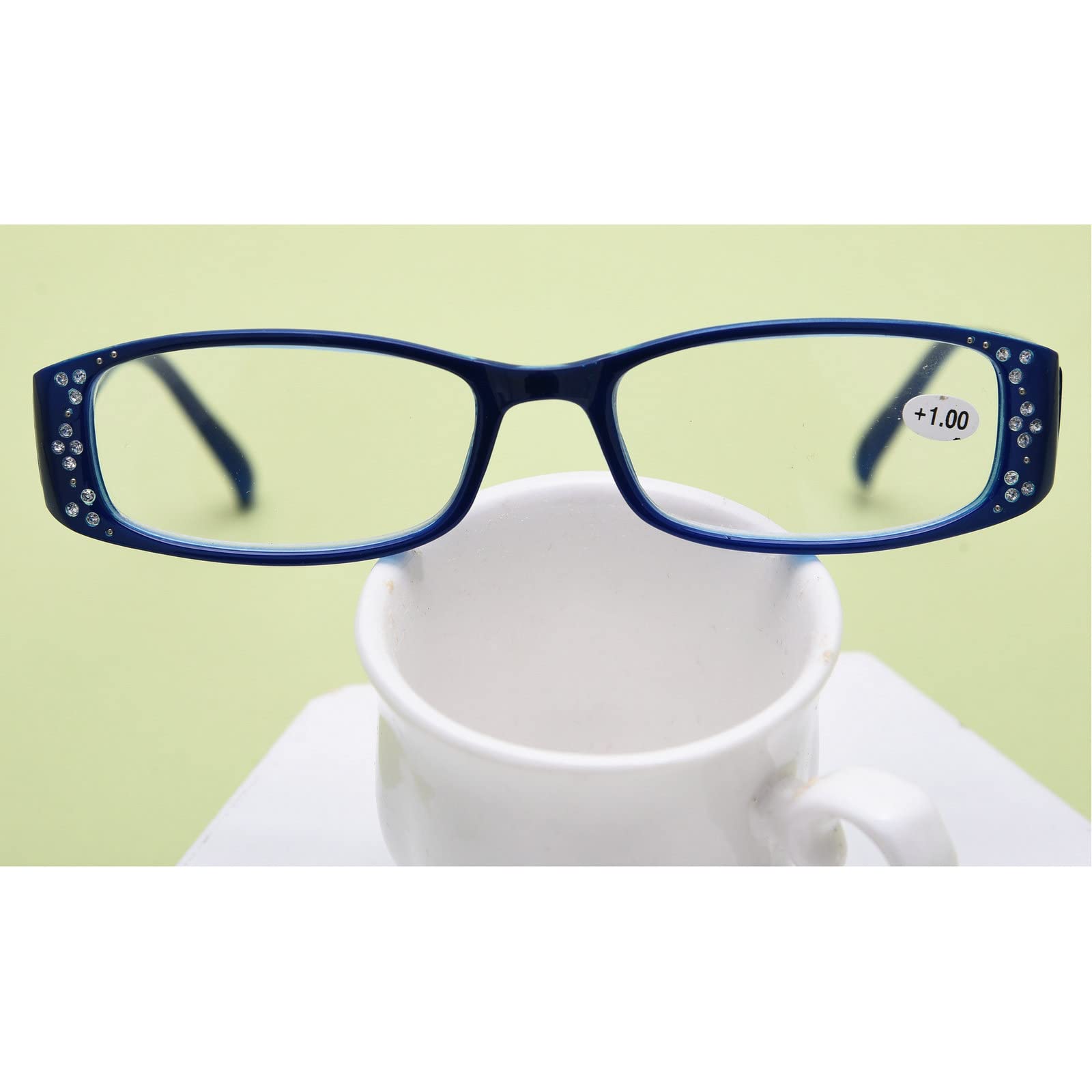 2pack Vintage Square Crystal Bling Reading Glasses Women Rhinestone Eyewear Frames Anti Blue Light Trendy Reader (2pcs-black&blue, 2.5, multiplier_x)