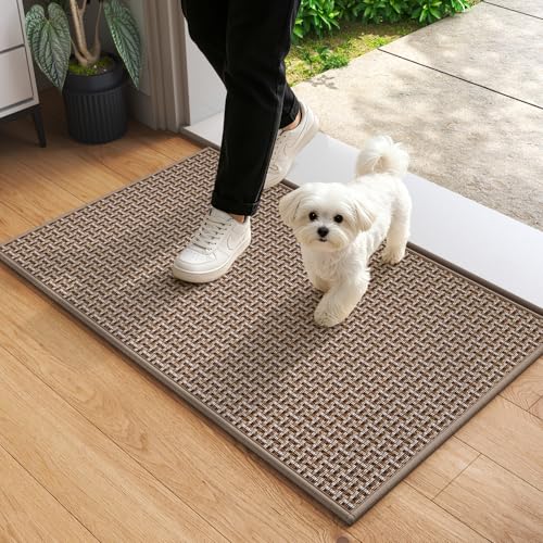 Image of YDKGL Door Mat 17x30, Door Mat Indoor Entrance Dirt Resistant and Absorbent, Non-Slip Rubber Backing Front Door Mats, Easy Clean Low-Profile Doormat for Entryway, Front Door, Inside Entrance, Brown