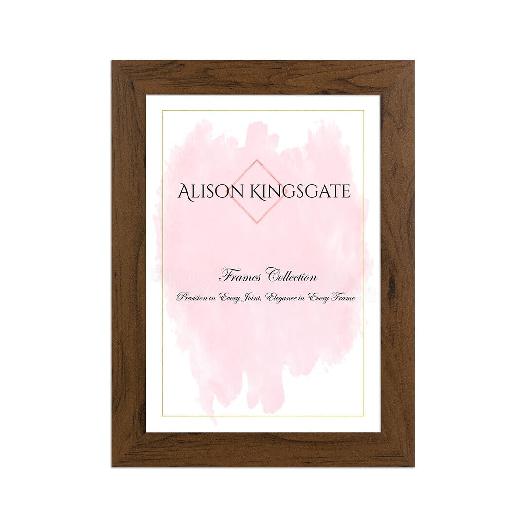 Alison Kingsgate Modern 12X8 Walnut Picture Frames- Engineered Wood Photo Frame with Shatterproof Perspex Front- Ideal for Posters, Certificates & Artwork- Wall Mount or Tabletop Display
