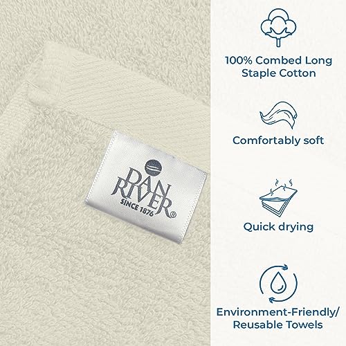 Image of DAN RIVER Bath Towels Set of 4, 27 x 54 Inches, 100% Cotton, Larger & Lighter Weight, Quicker to Dry, Super Soft and Absorbent, Ideal Quick Dry Bath Towels for Daily Use, Ivory