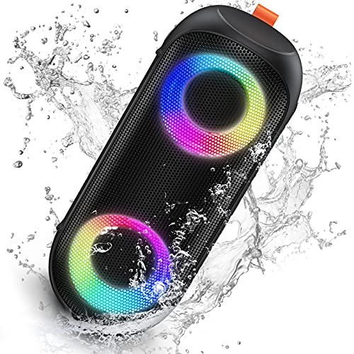 Bluetooth Speakers, Kunodi IPX7 Waterproof Bluetooth Speaker with Colorful RGB Lights, 20W Stereo Sound,30H Playtime, Outdoor Portable Wireless Speaker for Party, Travel, Outdoor