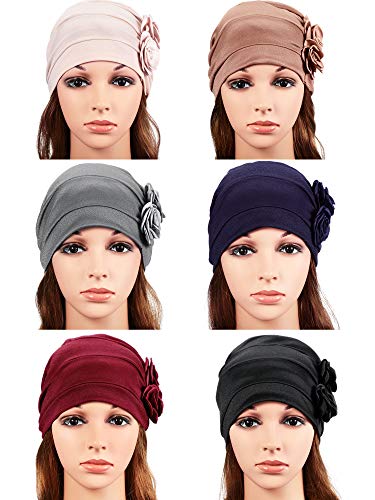 6 Pieces Women Turban Flower Caps Vintage Beanie Headscarf Elastic Headwrap Hat #TOP3