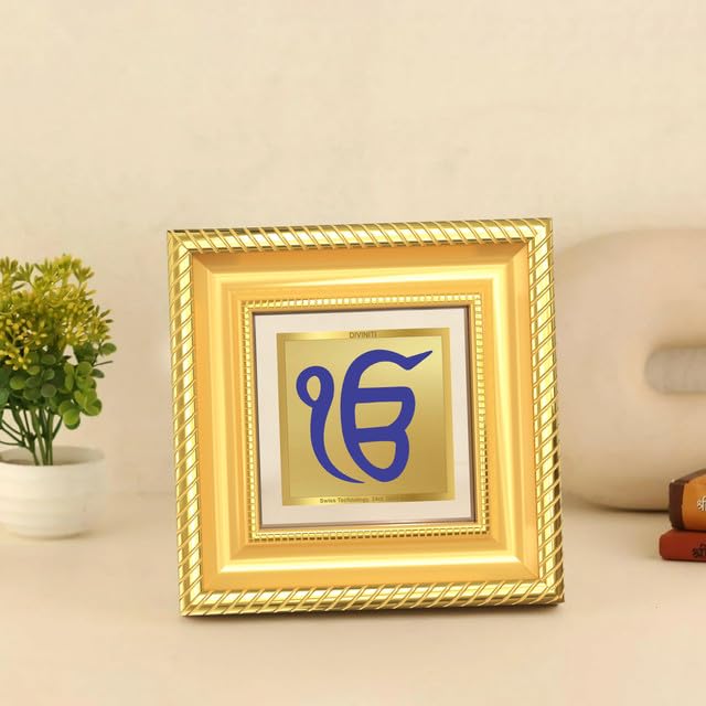 Image of DIVINITI Ik Onkar 24K Gold Plated Foil Tabletop Photo Frame for Home Decor, Puja Room, Luxury Gifting | DG Frame 015 S1A (10x10 CM)