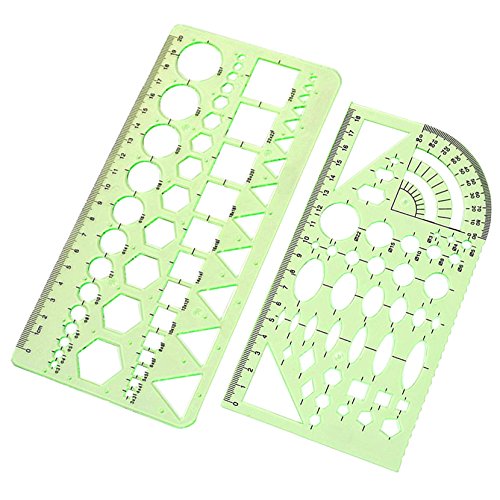 2Pcs Plastic Green Measuring Templates Geometric Rulers For Office And School, Building Formwork, Drawings Templates #TOP5