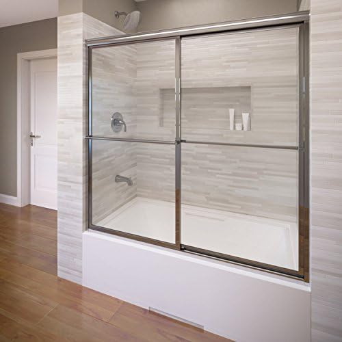 Basco Deluxe Framed Sliding Tub Door, Fits 56-59 inch Opening, Clear Glass, Silver Finish