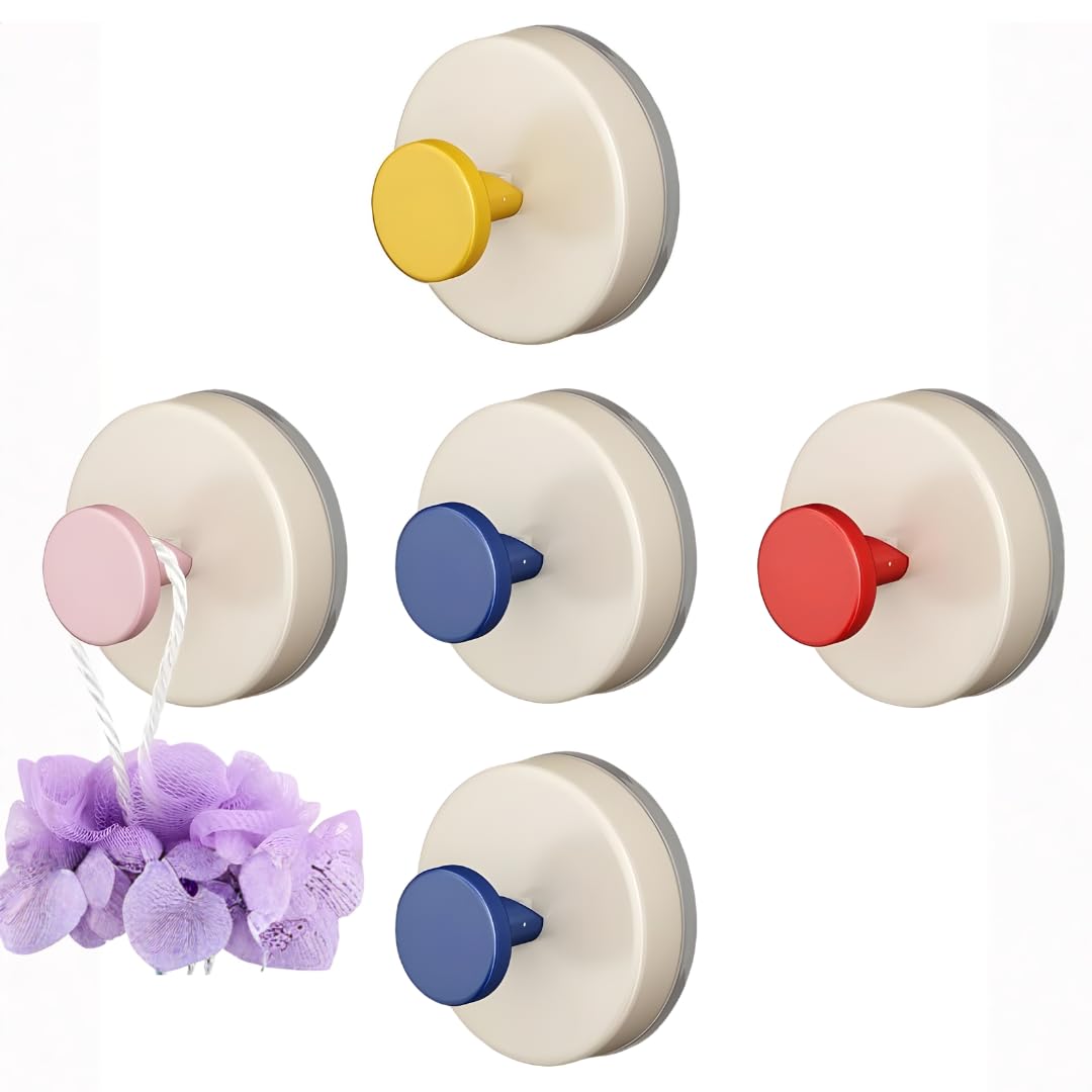 HetMantra Pack of 5 Self Adhesive Wall Hook for Bathroom & Bedroom | Heavy Duty Towel Hook for Tiles, Glass & Smooth Surfaces | No Drill Waterproof Wall Hanger for Towels, Clothes & Home Organization
