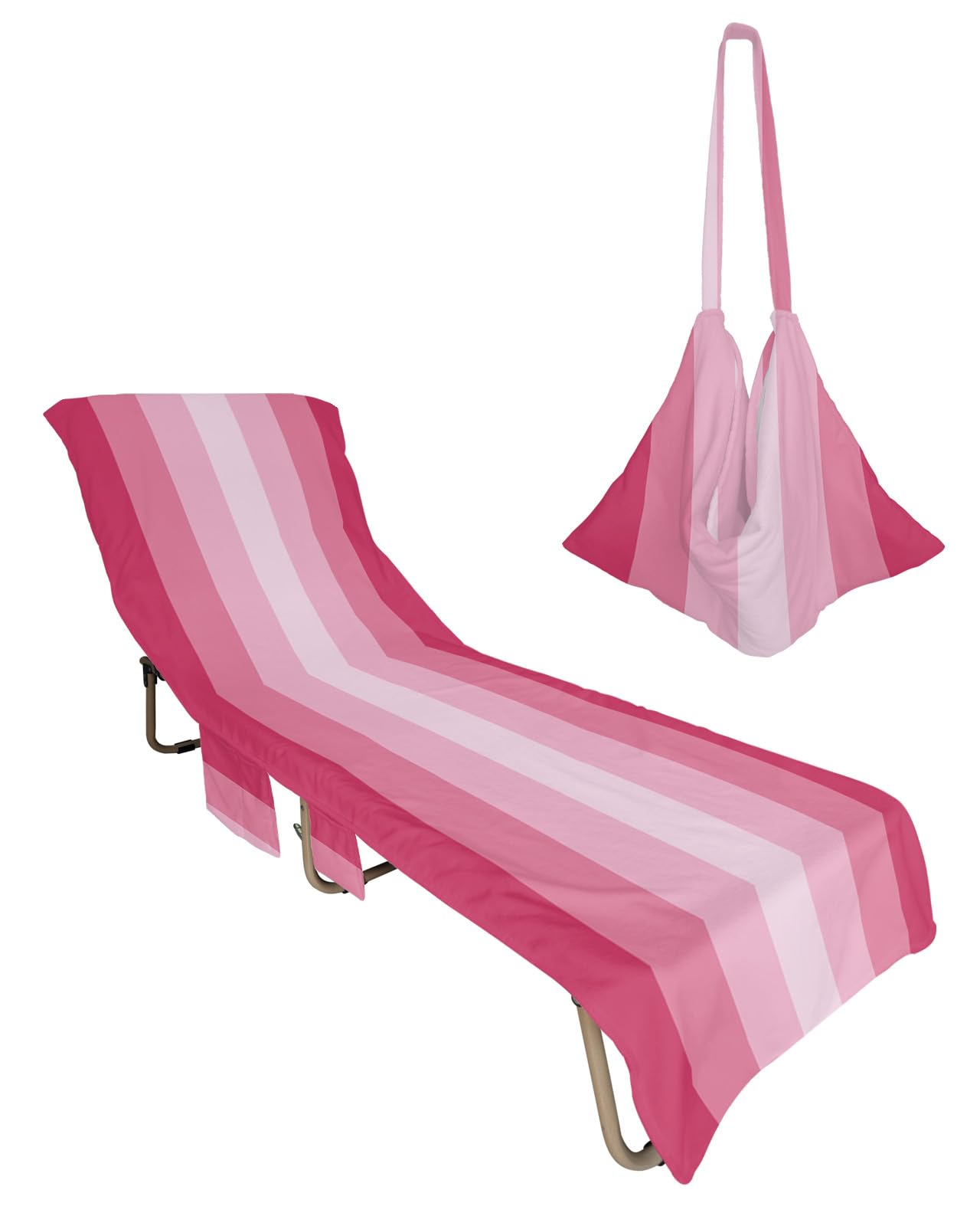 Pink Ombre Beach Lounge Chair Towel Cover, Soft Chaise Lounge Towel with Side Pockets Patio Pool Chairs Cover for Beach/Pool Sunbathing 29x85 Gradient Pink Woods Farmhouse