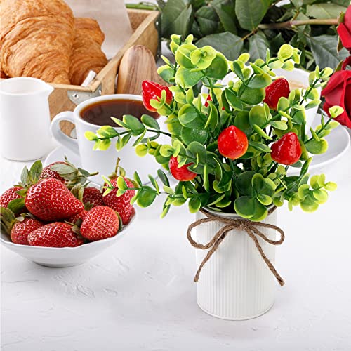 Omldggr 4 Pack Artificial Farmhouse Centerpiece Decoration Artificial Strawberry, Fake Strawberry Fruit Decoration With Metal Pot For Spring Summer Home Tiered Tray Tabletop Display #TOP4
