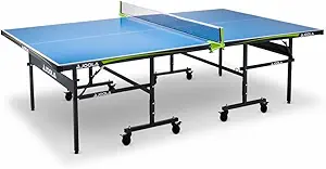 JOOLA Outdoor Table Tennis Table - Multi Use Conference Table Dining Table - Concrete Wood Look Includes Steel Outdoor Ping Pong Net Set & Frame - Hybrid Indoor Outdoor Ping Pong Table