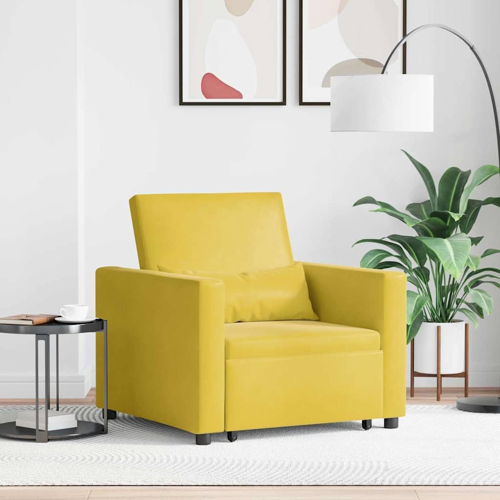 Sofá cama extensible individual con ruedas, terciopelo amarillo, marco de acero, convertible 3 en 1 como sillón, sillón reclinable y cama, tamaño compacto para sala de estar y habitación de