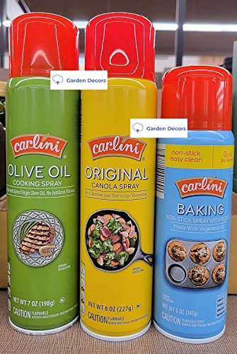 Carlini Olive Oil Cooking Spray, Original Canola Spray, Baking Non-Stick Spray with Flour (Three Bottles)