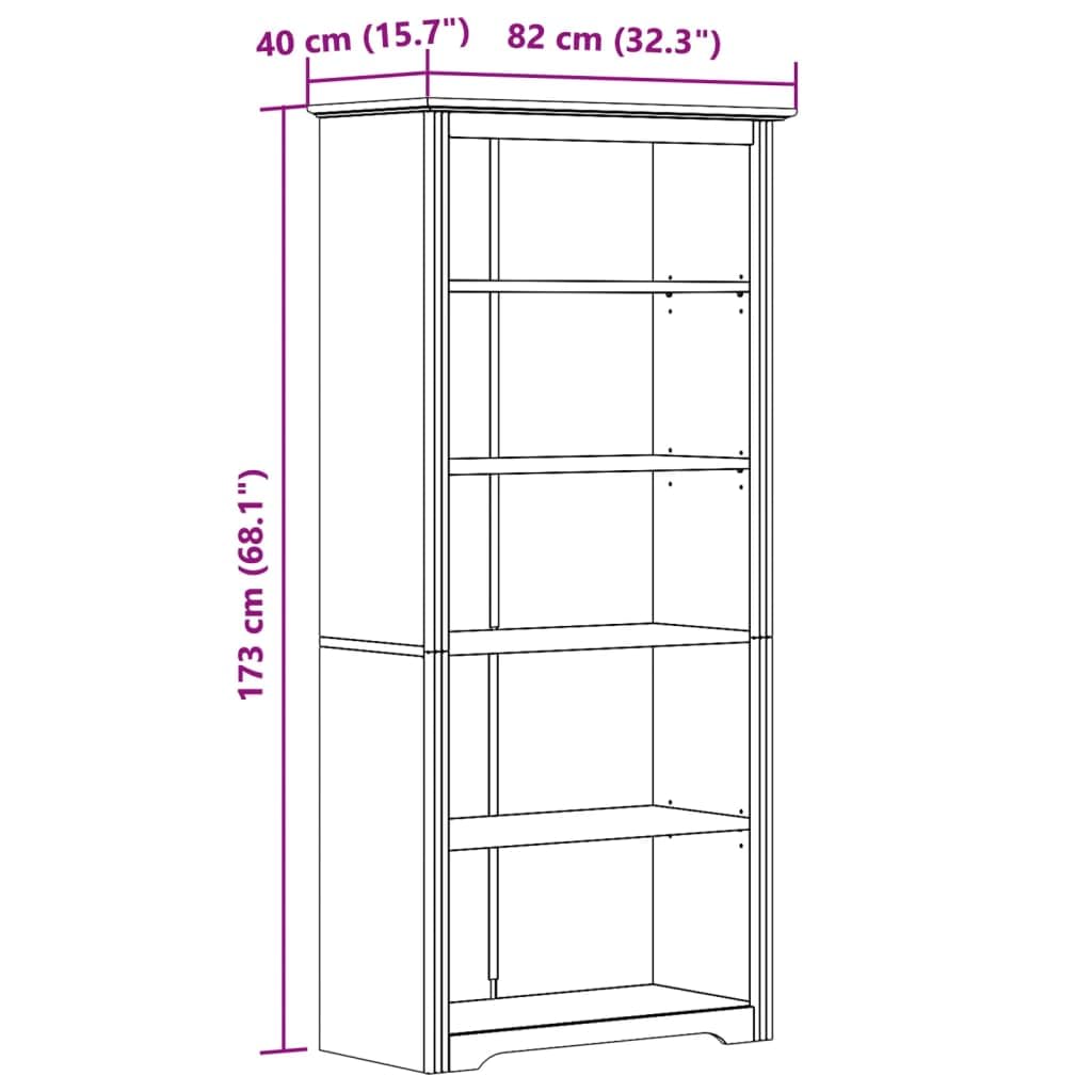 Générique Biblioteka drewna z litego drewna sosna 5 poziomów 82x40x173 cm biała | Francuska konstrukcja, kompaktowa półka, przechowywanie książek i czasopism, uchwyt ścienny w zestawie