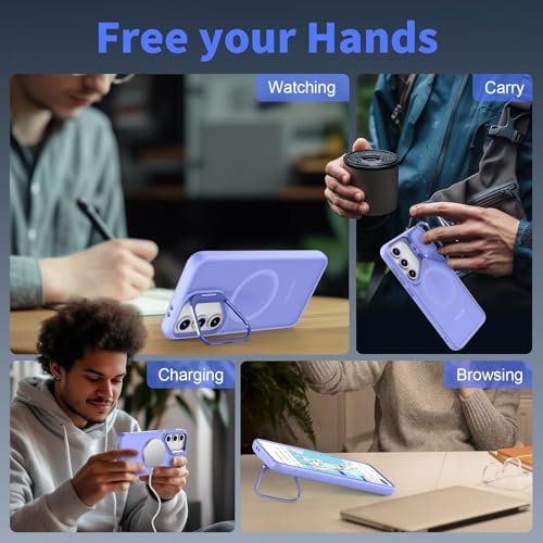 Image of DIZORO TPU+PC Samsung Galaxy S24 FE Case Compatible with Mag Safe & Wireless Charging, with Camera Stand, Military Grade Drop Tested,Translucent Hard Back Soft Edge Back Cover (Camera Stand Purple)