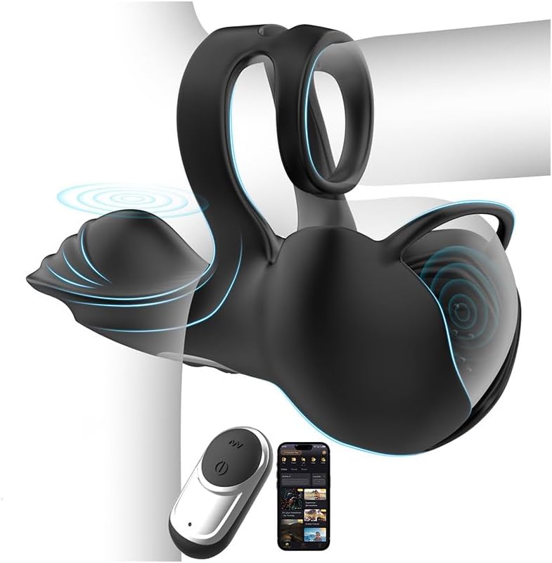 Male Masturbator Male Sex Toys for Men, Vibrating Penis Ring Testicle Toys with 9 Vibrations, Vibrting Cock Ring for Balls Stimulator with APP, Dick Vibrater Sex toyscouples for Men Cockring (B)