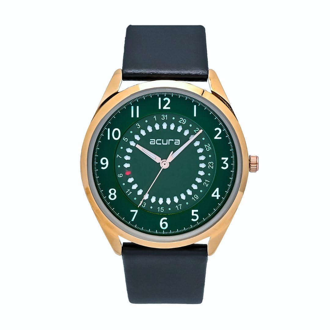 Acura Analog Watch for Men with Date Function, Green Dial, and Genuine Black Leather Belt (B0CPWTVRGY) Amazon Price History, Amazon Price Tracker