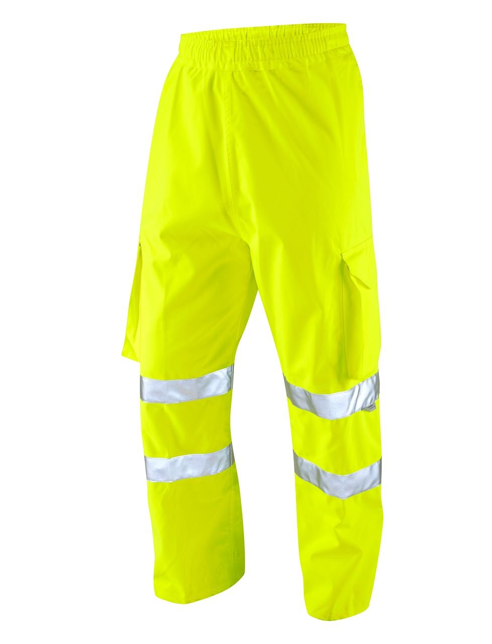 Leo Workwear Instow L02-Y Hi Vis ISO 20471 Class 1 Breathable Yellow Executive Cargo Overtrouser, L, Yellow