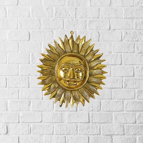Image of Spillbox Brass Sun Face Wall Hanging|Suryan Wall Hanging for Home |Living Room| Vastu Decor|Door Hanging Decor| Sun (Surya) Statue Sculpture for Home&Office- Brass Sun Face Wall Hanging[900g]