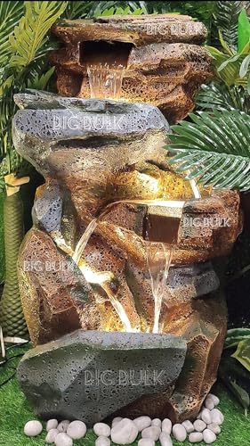 Image of 5 Tier Stone Look Fiber Fountain for Home Decor /Living Room /Hall /Office /Garden /Puja Room Indoor Outdoor Fountain (55L x 41W x 101H)