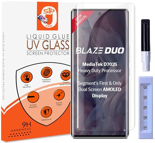 Image of STP FEEL UV Premium Tempered Glass Screen Protector Guard For Lava Blaze Duo 5G (6.67 Inch, Pack of 1) Full Adhesive UV Curved Case Friendly HD Clarity with easy installation kit for Smartphone